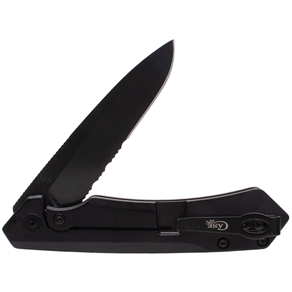 Mission Series Black Anodized Aluminum S35VN Spear DLC-Coated Serrated Blade Kinzua® - Image 2