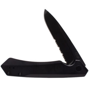 Mission Series Black Anodized Aluminum MagnaCut Spear DLC-Coated Serrated Blade Kinzua®