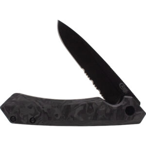 Mission Series Marbled Carbon Fiber S35VN Spear DLC-Coated Serrated Blade Kinzua®