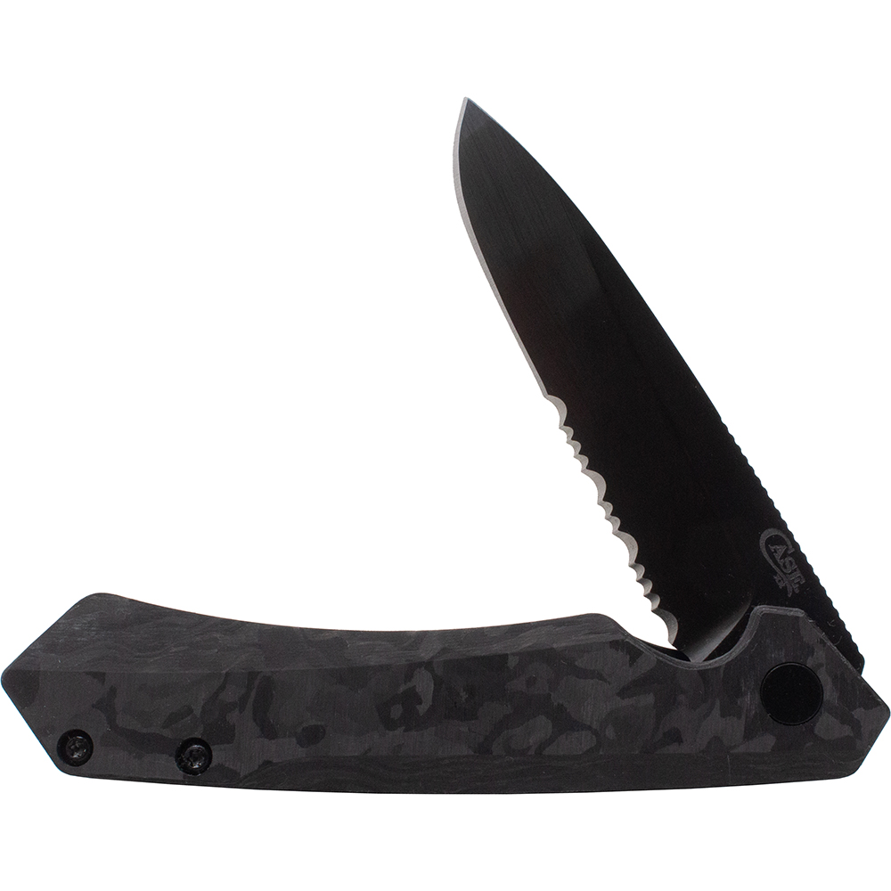 Mission Series Marbled Carbon Fiber MagnaCut Spear DLC-Coated Serrated Blade Kinzua®