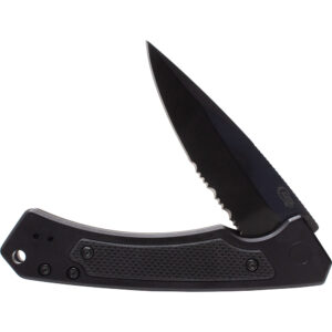 Mission Series Black Anodized Aluminum MagnaCut Drop Point DLC-Coated Serrated Blade Marilla®