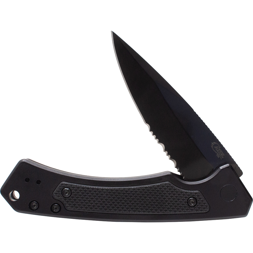 Mission Series Black Anodized Aluminum MagnaCut Drop Point DLC-Coated Serrated Blade Marilla®